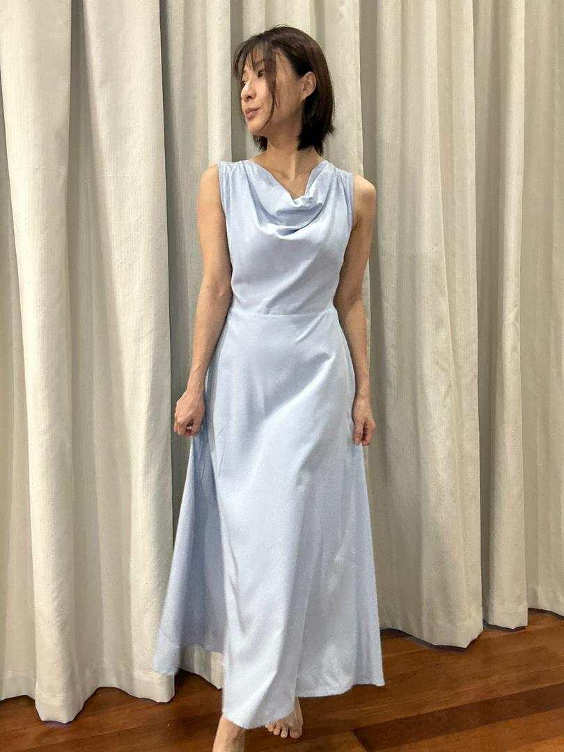 Sleeveless Long Dress with Draped Collar | ophelia